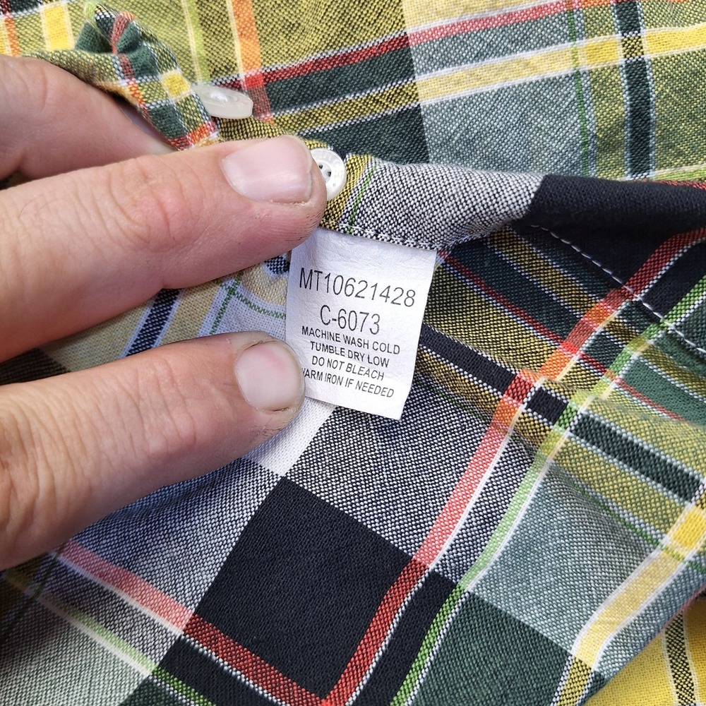 Cinch Mens Plaid Button Down Shirt Yellow Green Long Sleeve MT10621428 Large - Picture 6 of 9